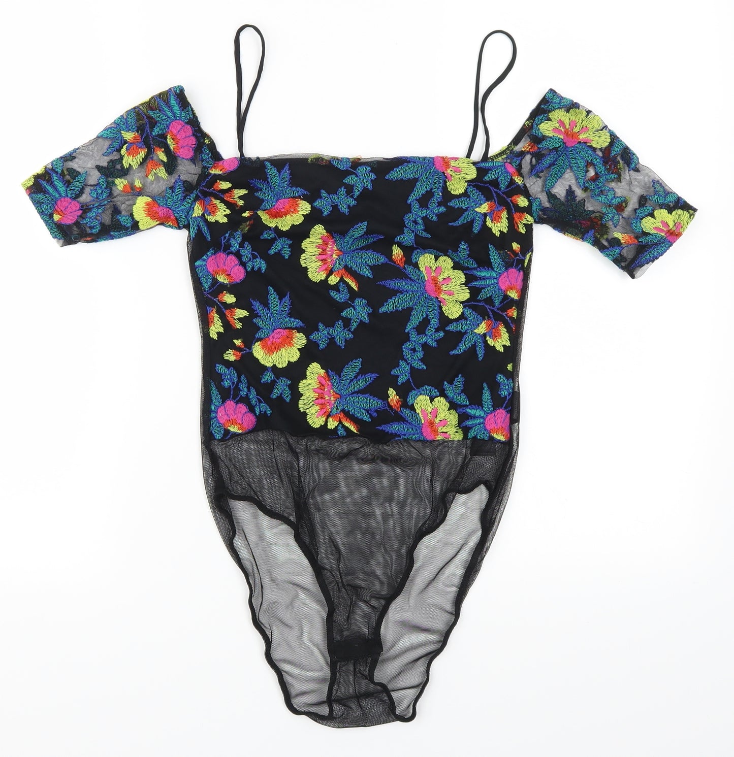 Topshop Womens Multicoloured Flecked Mesh Bodysuit One-Piece Size 8