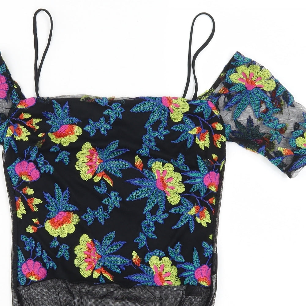 Topshop Womens Multicoloured Flecked Mesh Bodysuit One-Piece Size 8