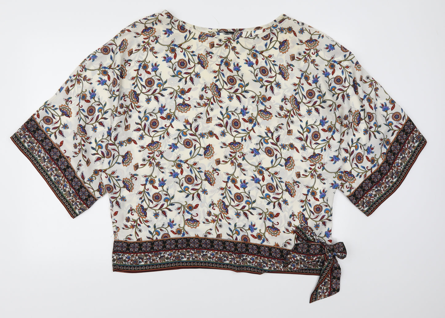 Preworn Womens Beige Floral  Basic Blouse Size L