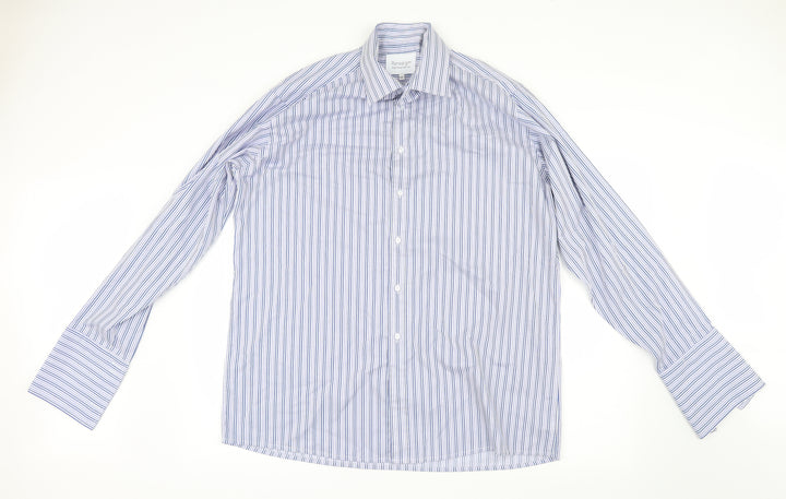 Paradigm Mens Blue Striped   Dress Shirt Size 16.5