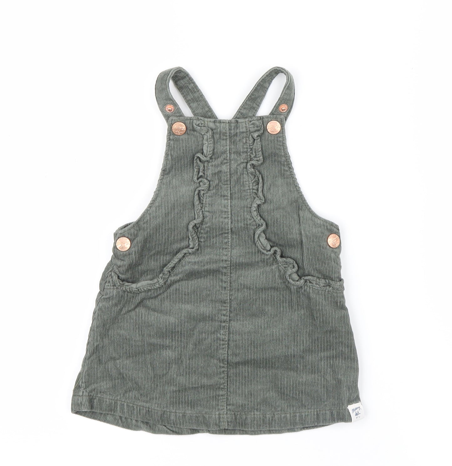 Mantaray Girls Green  Velvet Pinafore/Dungaree Dress  Size 6-9 Months