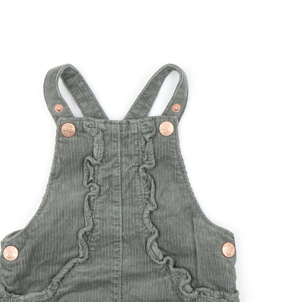 Mantaray Girls Green  Velvet Pinafore/Dungaree Dress  Size 6-9 Months