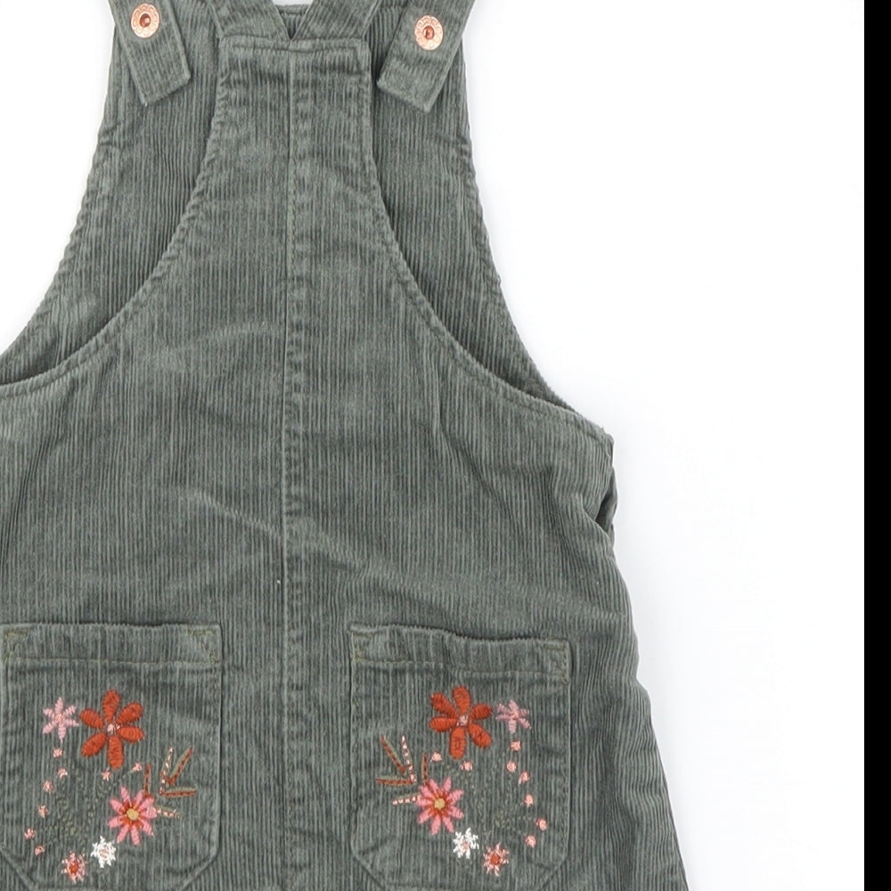 Mantaray Girls Green  Velvet Pinafore/Dungaree Dress  Size 6-9 Months