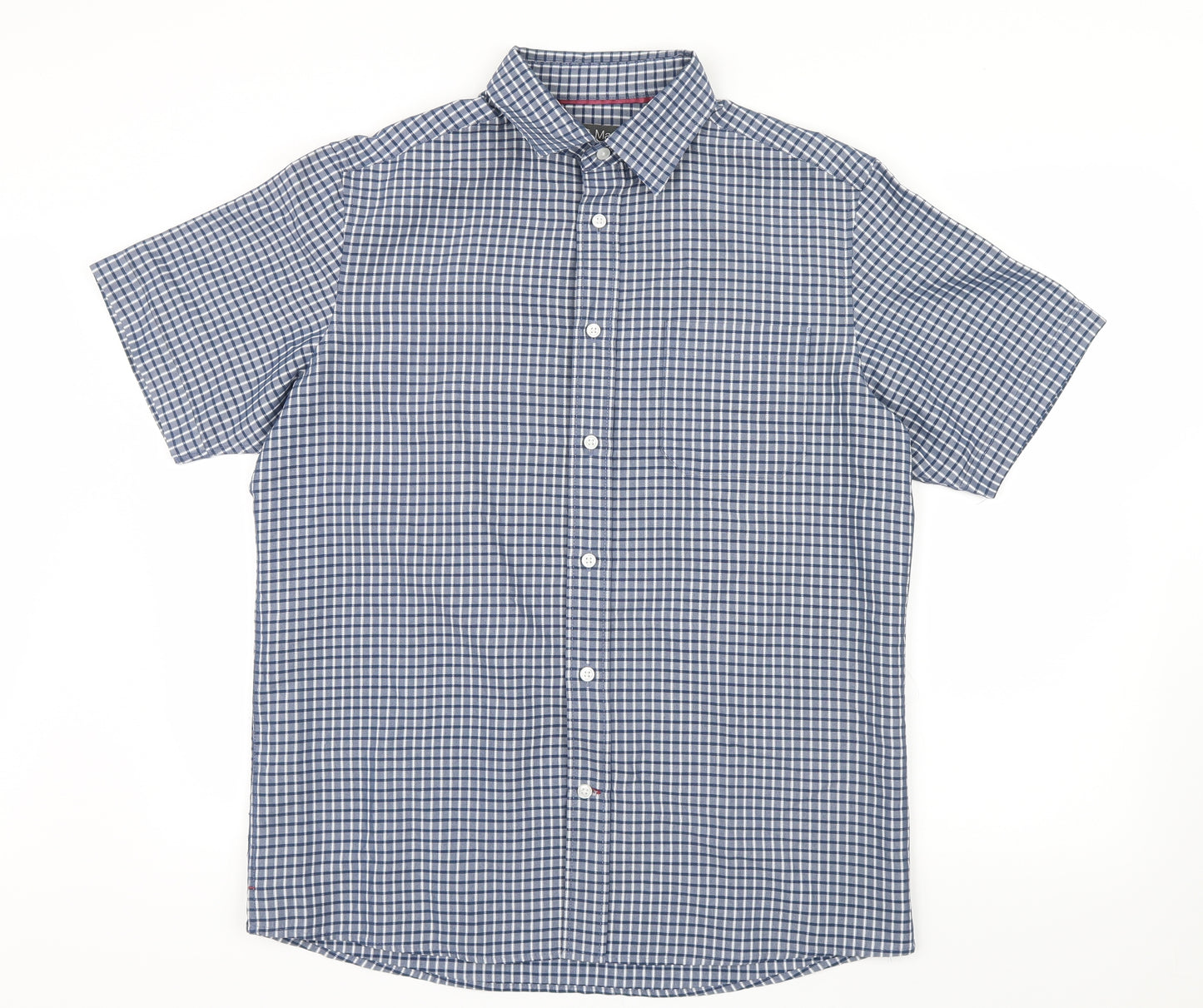Marks and Spencer Mens Blue Check   Button-Up Size M