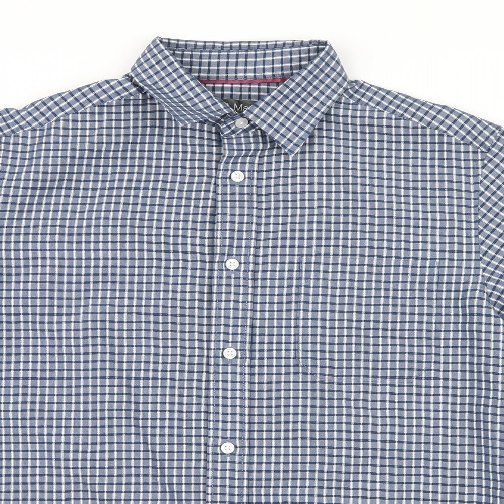 Marks and Spencer Mens Blue Check   Button-Up Size M