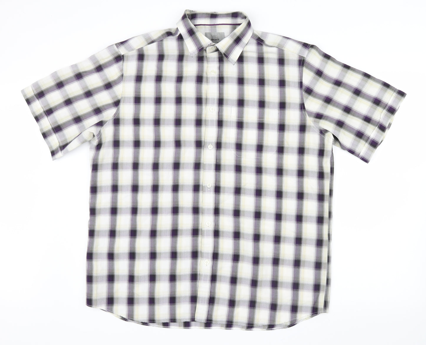 Marks and Spencer Mens Purple Check   Button-Up Size L