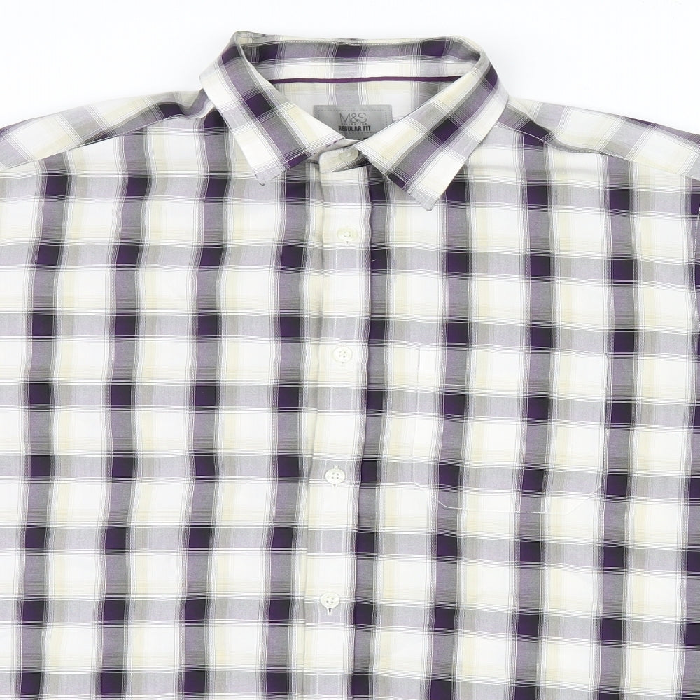 Marks and Spencer Mens Purple Check   Button-Up Size L