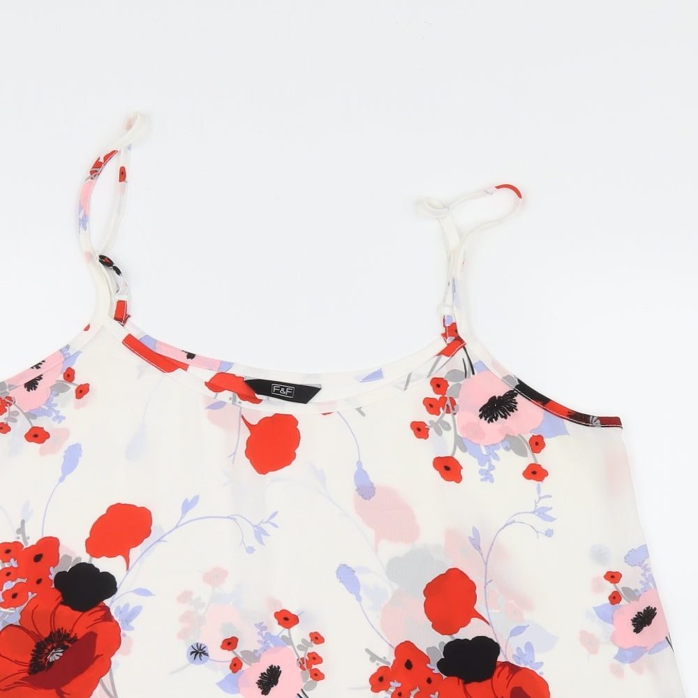 F&F Womens Red Floral Mesh Camisole Blouse Size 14