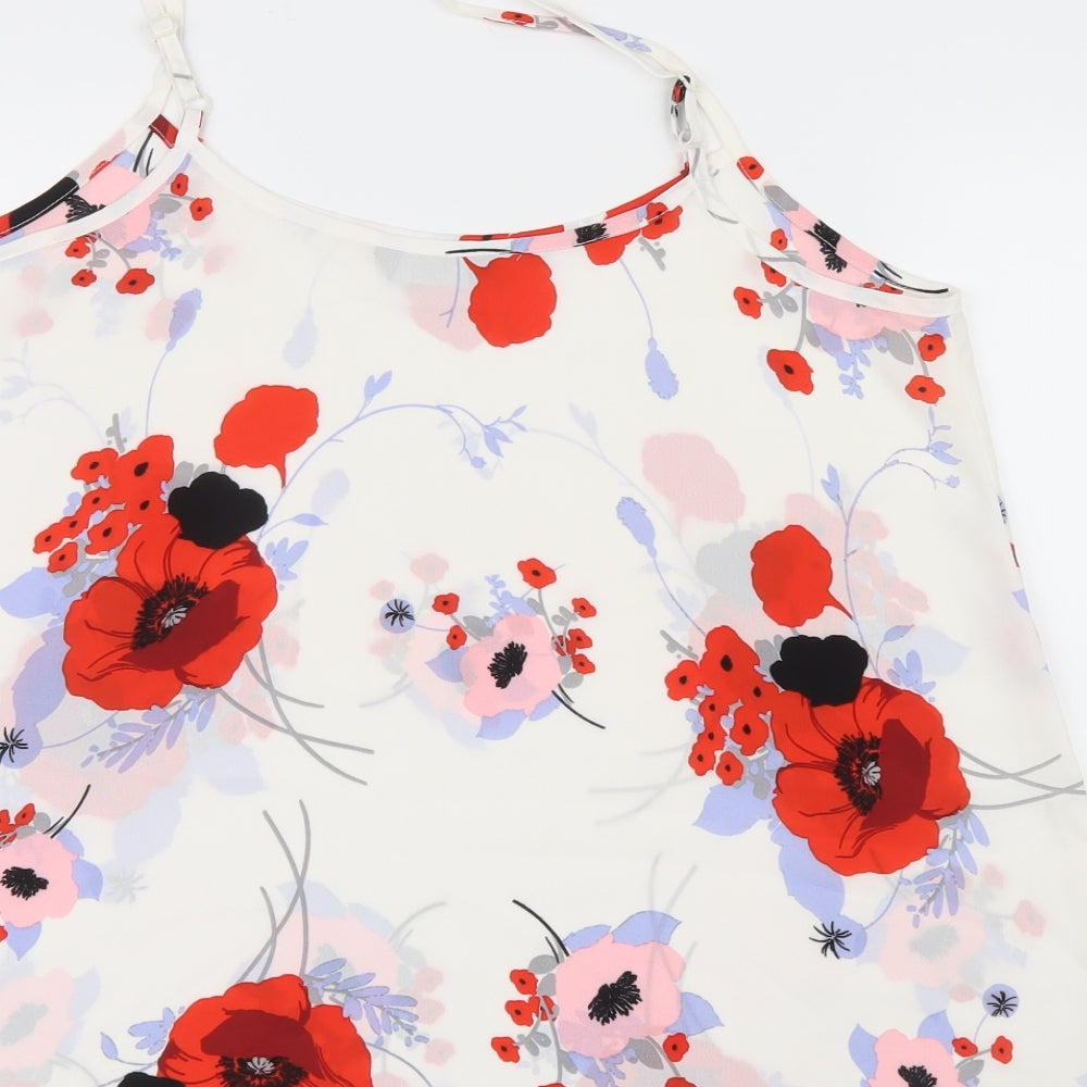 F&F Womens Red Floral Mesh Camisole Blouse Size 14