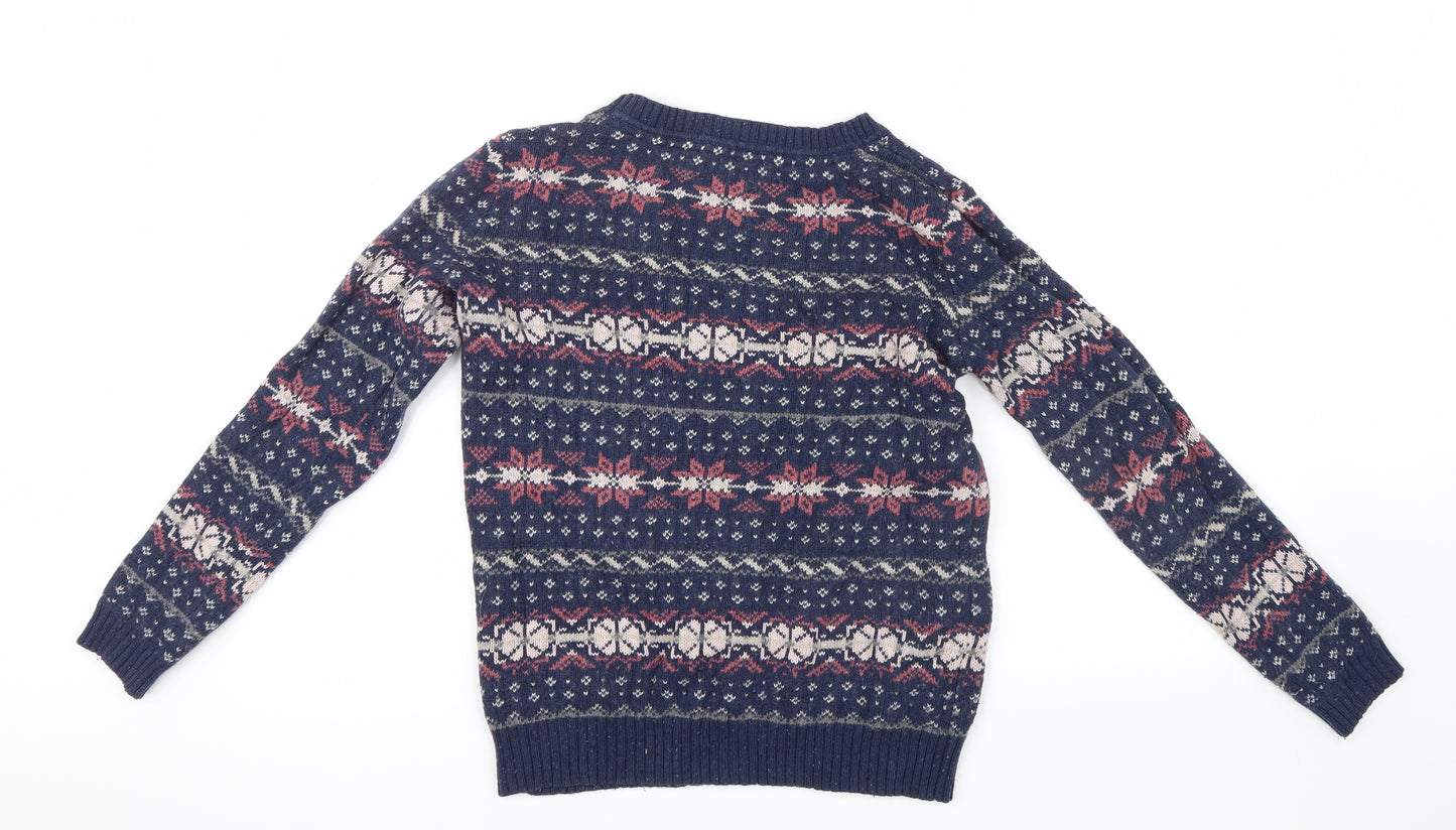 Fat Face Womens Blue Geometric Knit Pullover Jumper Size 10  - Christmas