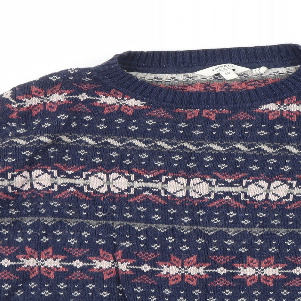Fat Face Womens Blue Geometric Knit Pullover Jumper Size 10  - Christmas
