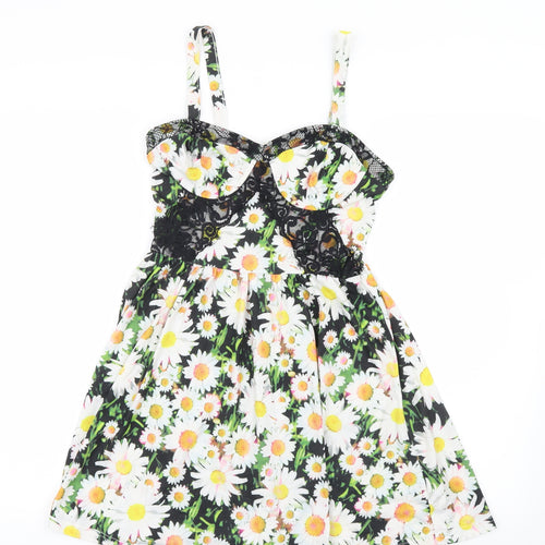 Topshop Womens Yellow Floral  Shirt Dress  Size 12  - Lace detail