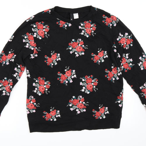 H&M Womens Black Floral  Pullover Sweatshirt Size M