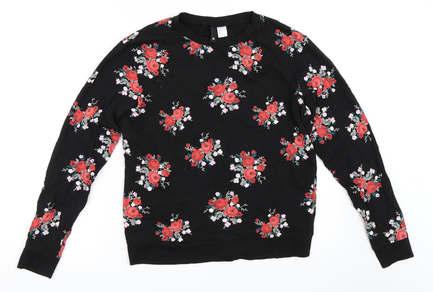 H&M Womens Black Floral  Pullover Sweatshirt Size M