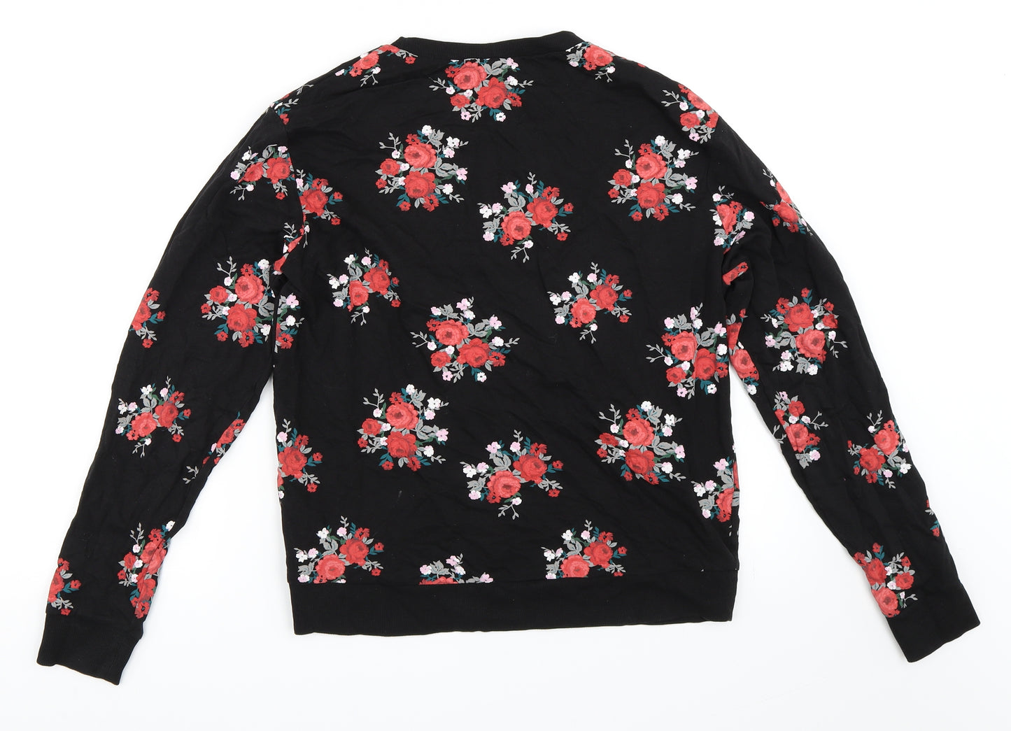 H&M Womens Black Floral  Pullover Sweatshirt Size M