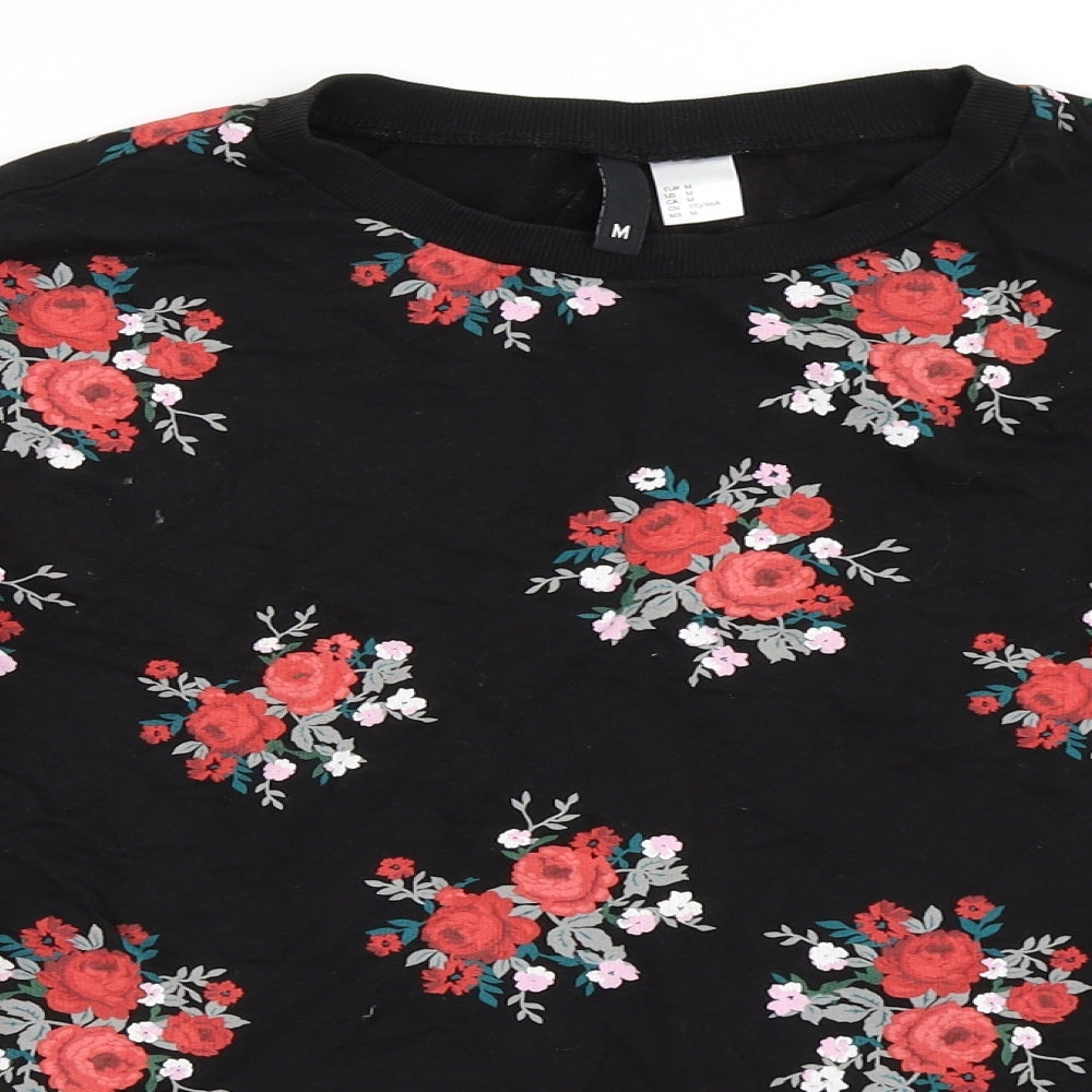H&M Womens Black Floral  Pullover Sweatshirt Size M