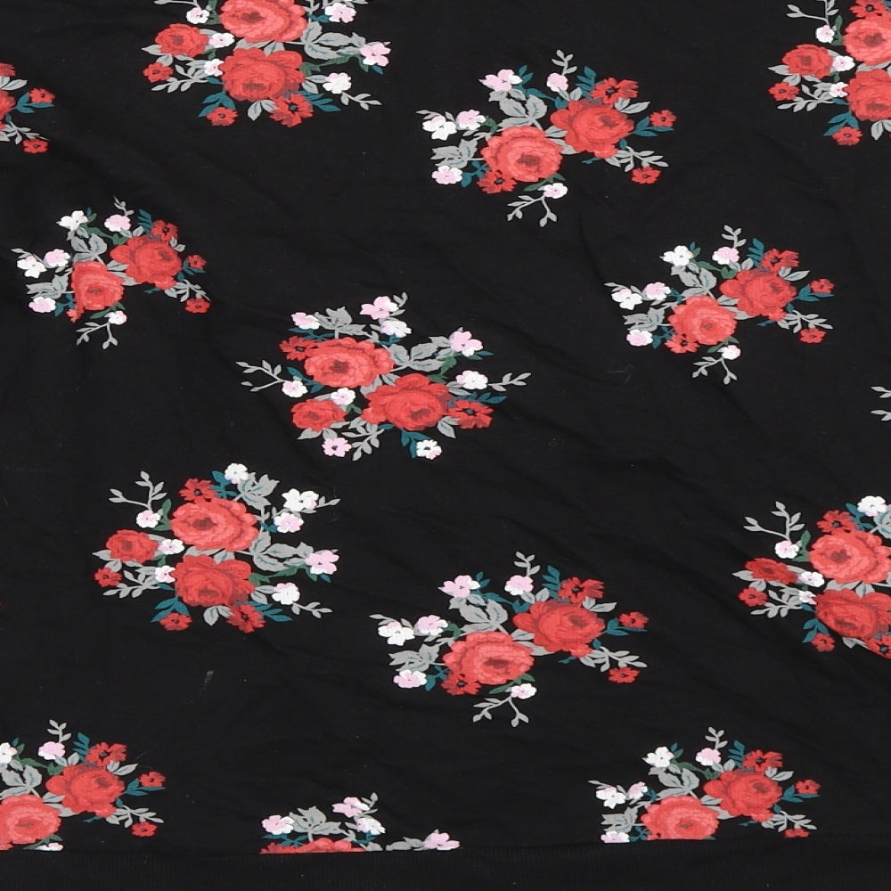 H&M Womens Black Floral  Pullover Sweatshirt Size M