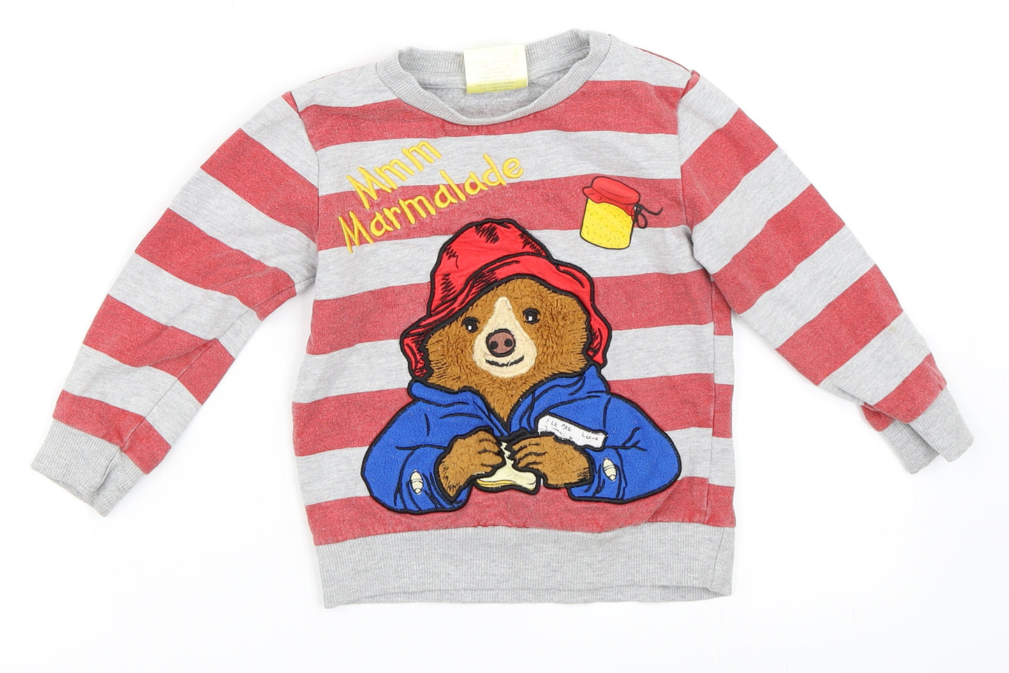 TU Boys Grey Striped  Pullover Sweatshirt Size 2-3 Years  - Paddington Bear