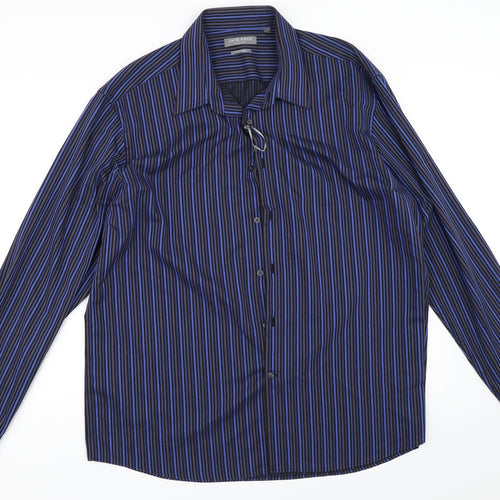 Jack Reid Mens Blue Striped   Dress Shirt Size 2XL