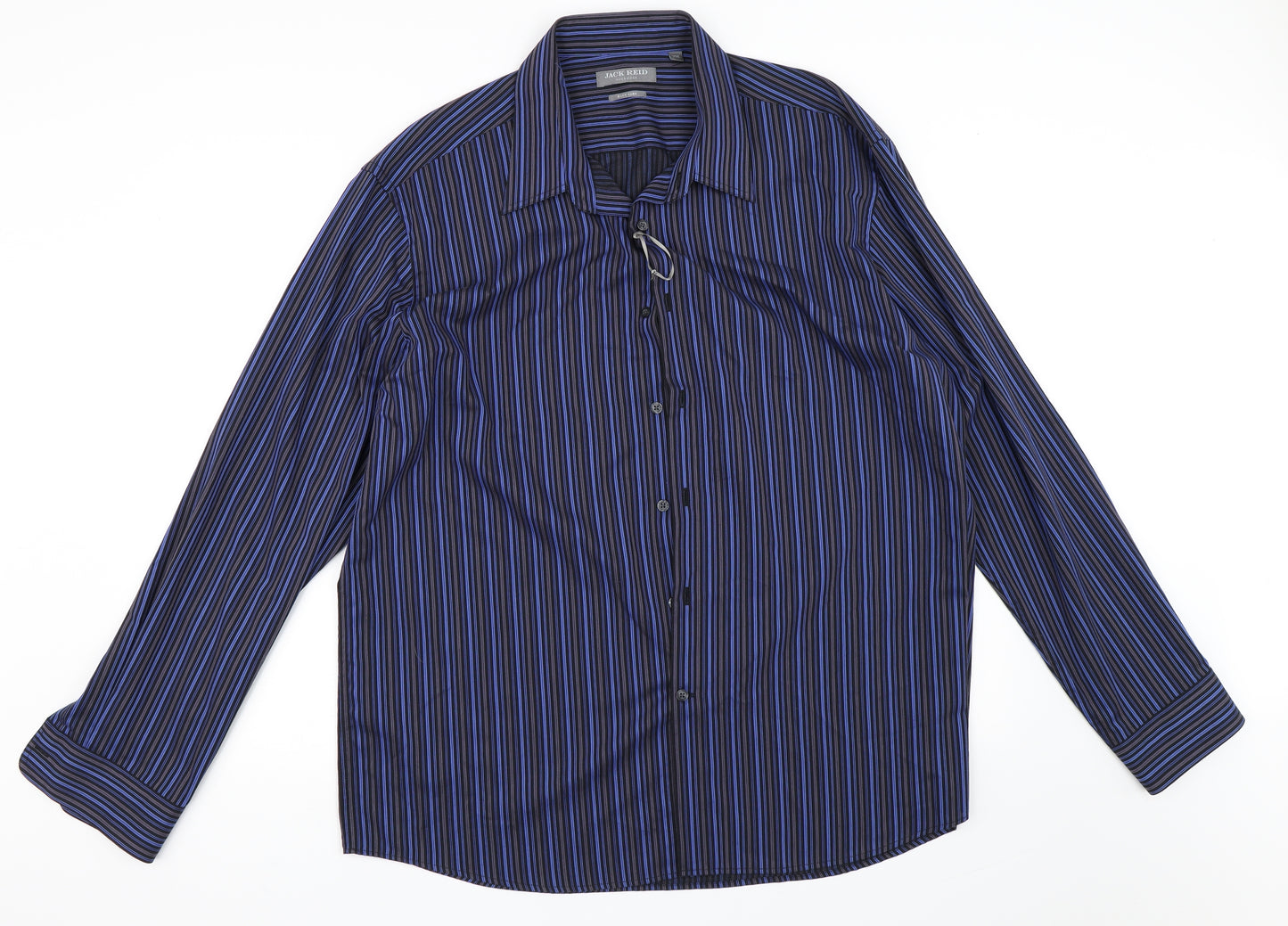 Jack Reid Mens Blue Striped   Dress Shirt Size 2XL