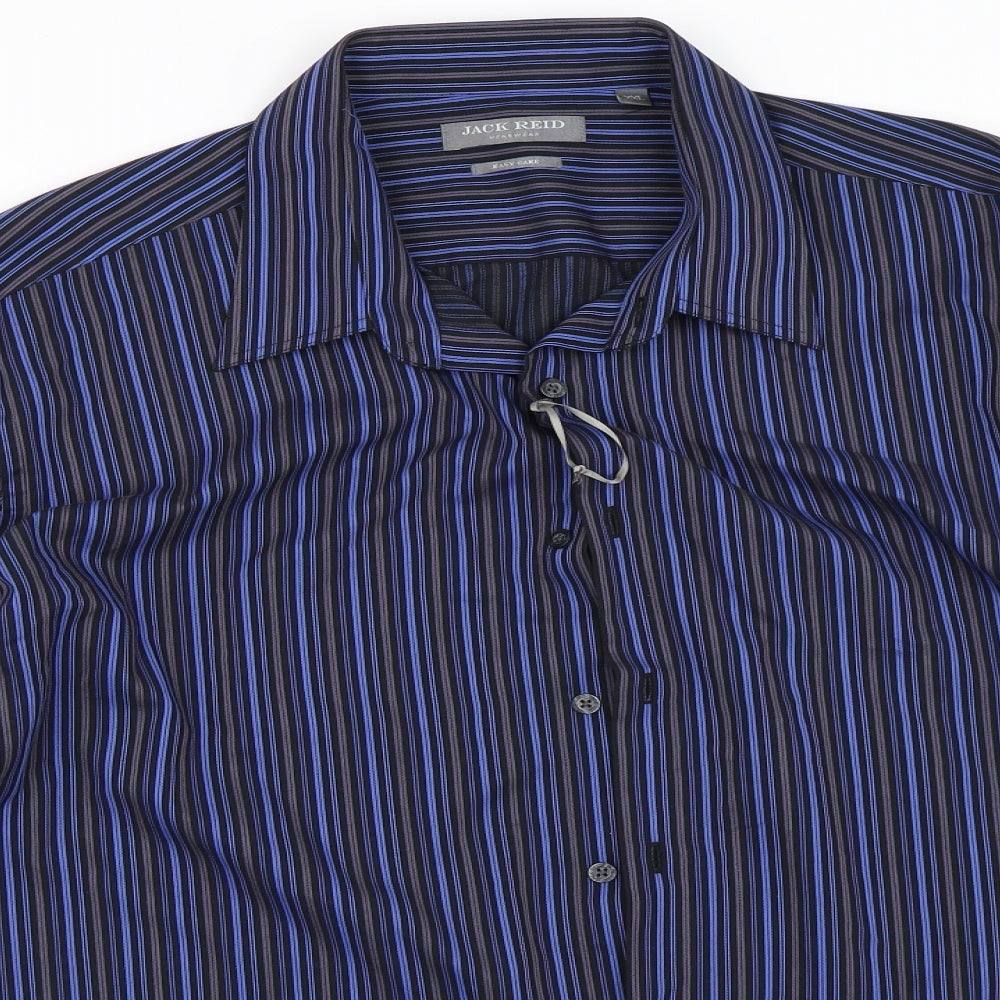 Jack Reid Mens Blue Striped   Dress Shirt Size 2XL