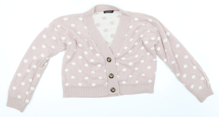 Boohoo Womens Pink Polka Dot Cardigan Jumper Size M