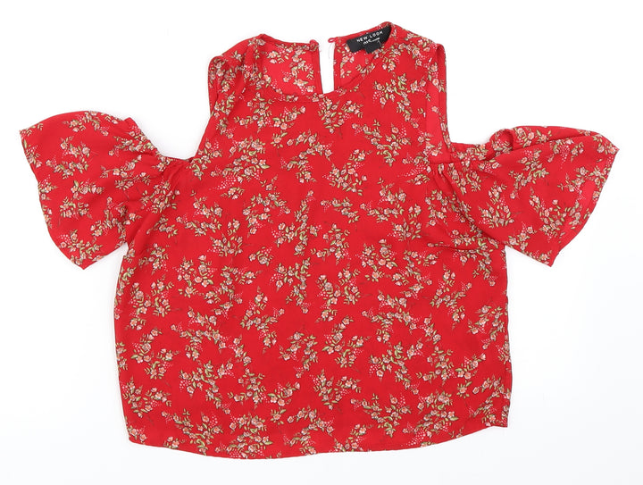 New Look Girls Red Floral Basic Blouse Size 12 Years