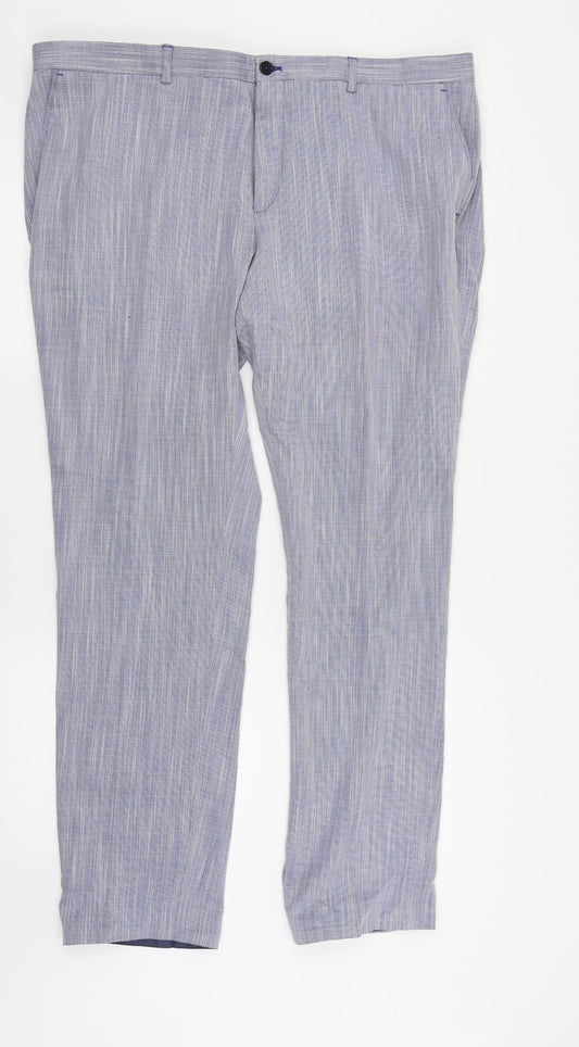 Front view of VIGGO men’s blue dress pants trousers, size 42, in, 28-inch leg