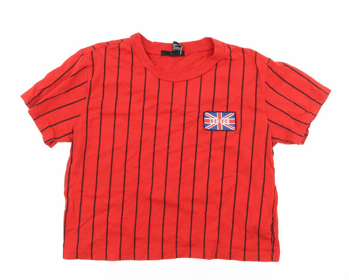 FOREVER 21 Womens Red Striped Jersey Basic T-Shirt Size M