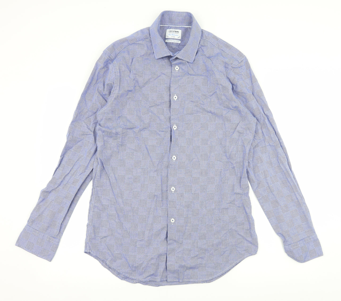 TM Lewin Mens Blue Check   Dress Shirt Size 16