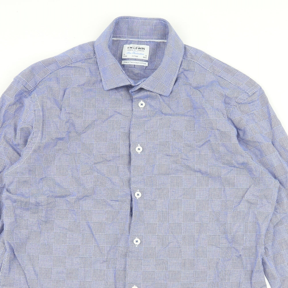 TM Lewin Mens Blue Check   Dress Shirt Size 16