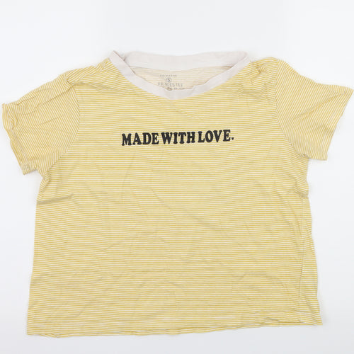 Primark Womens Yellow Striped Jersey Basic T-Shirt Size 10  - Made With Love