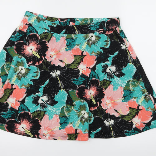 H&M Womens Black Floral Jersey Flare Skirt Size M