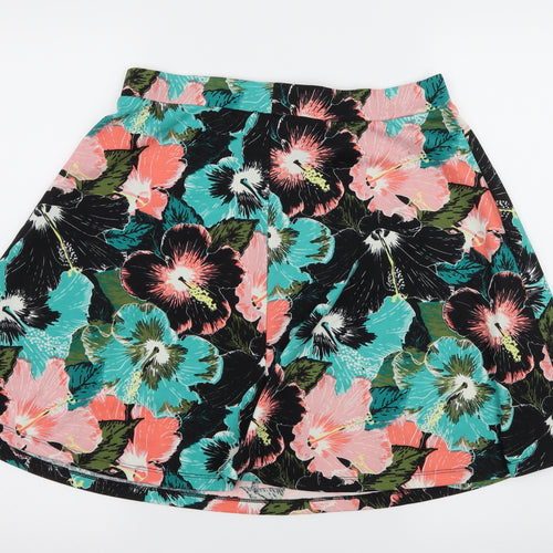 H&M Womens Black Floral Jersey Flare Skirt Size M