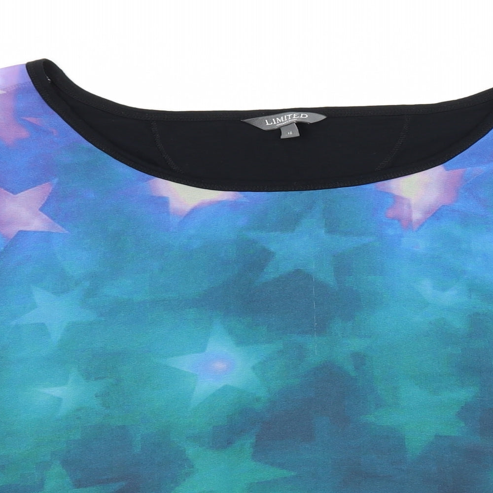 Marks and Spencer Womens Blue Geometric Jersey Basic T-Shirt Size 16