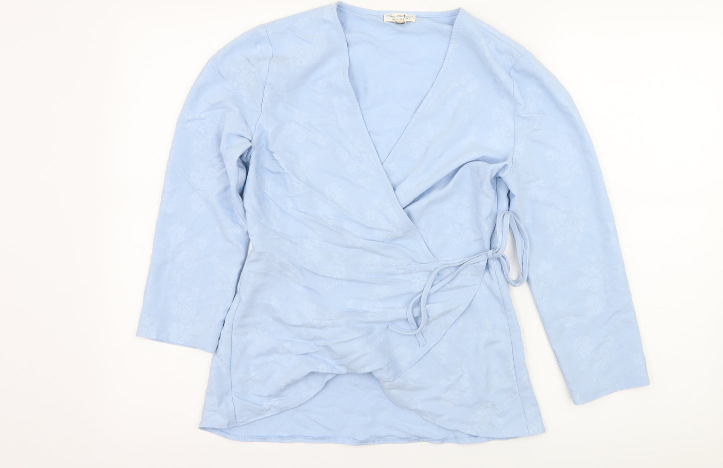 Miss Selfridge Womens Blue Floral Satin Wrap Blouse Size 10