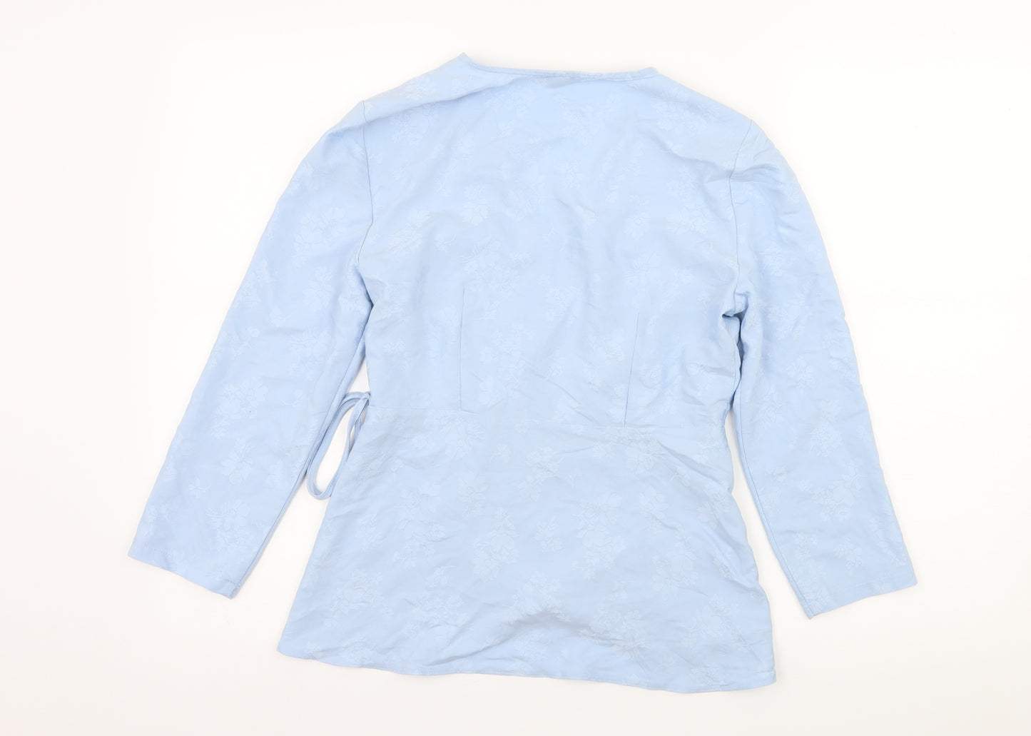 Miss Selfridge Womens Blue Floral Satin Wrap Blouse Size 10