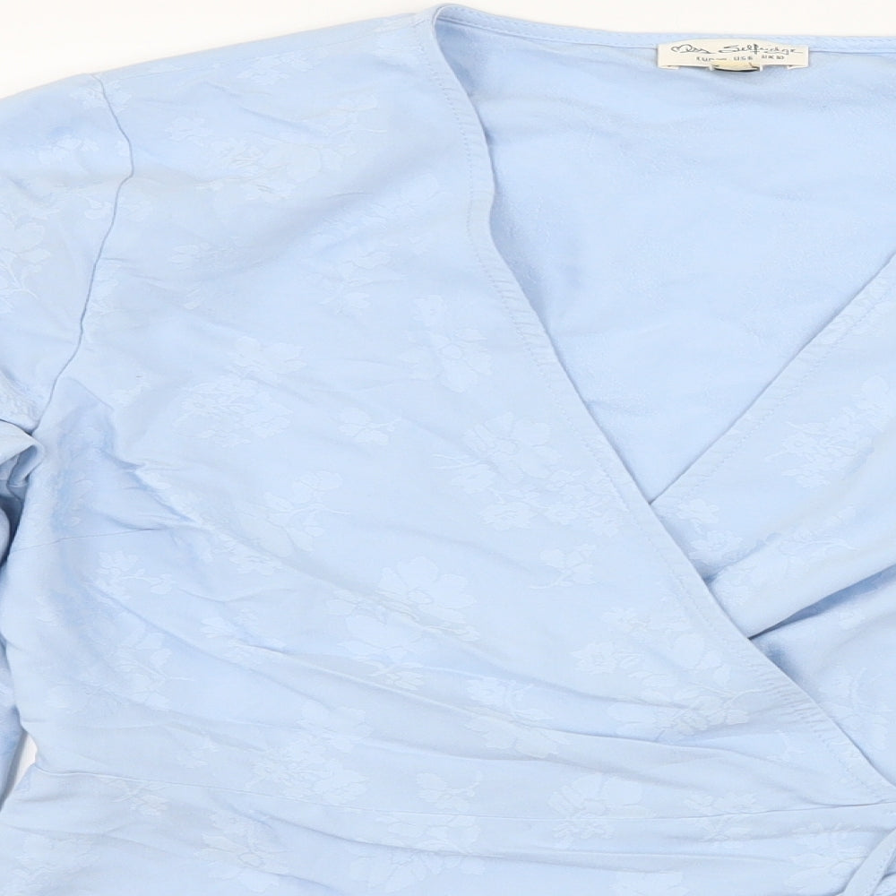 Miss Selfridge Womens Blue Floral Satin Wrap Blouse Size 10