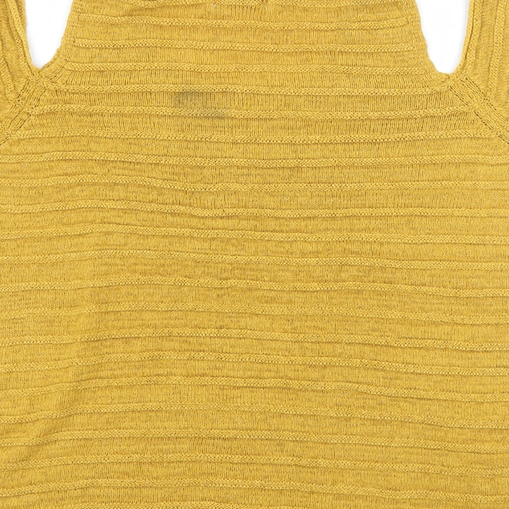Papaya Womens Yellow  Knit Basic T-Shirt Size 14  - Cut Out Shoulder