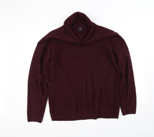 Front view of pre worn men’s purple jumper, size L