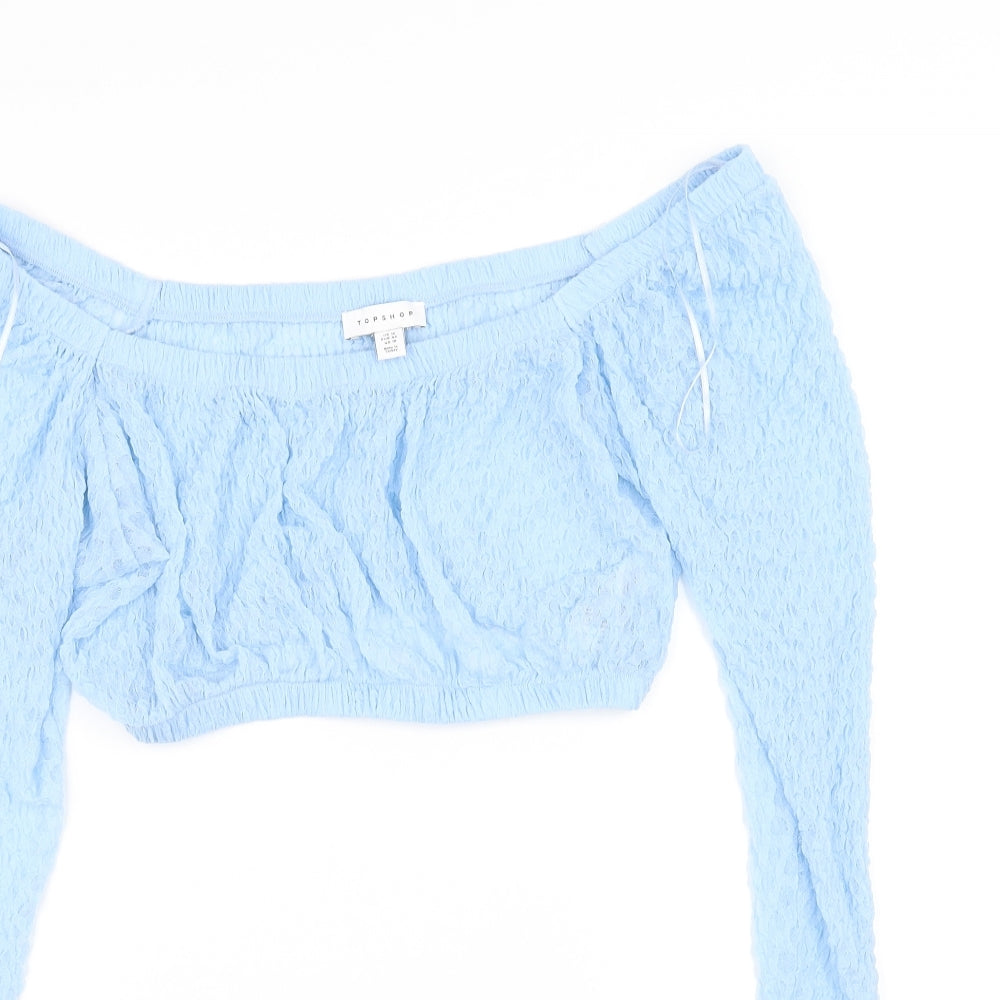 Topshop Womens Blue Houndstooth  Basic Blouse Size 14