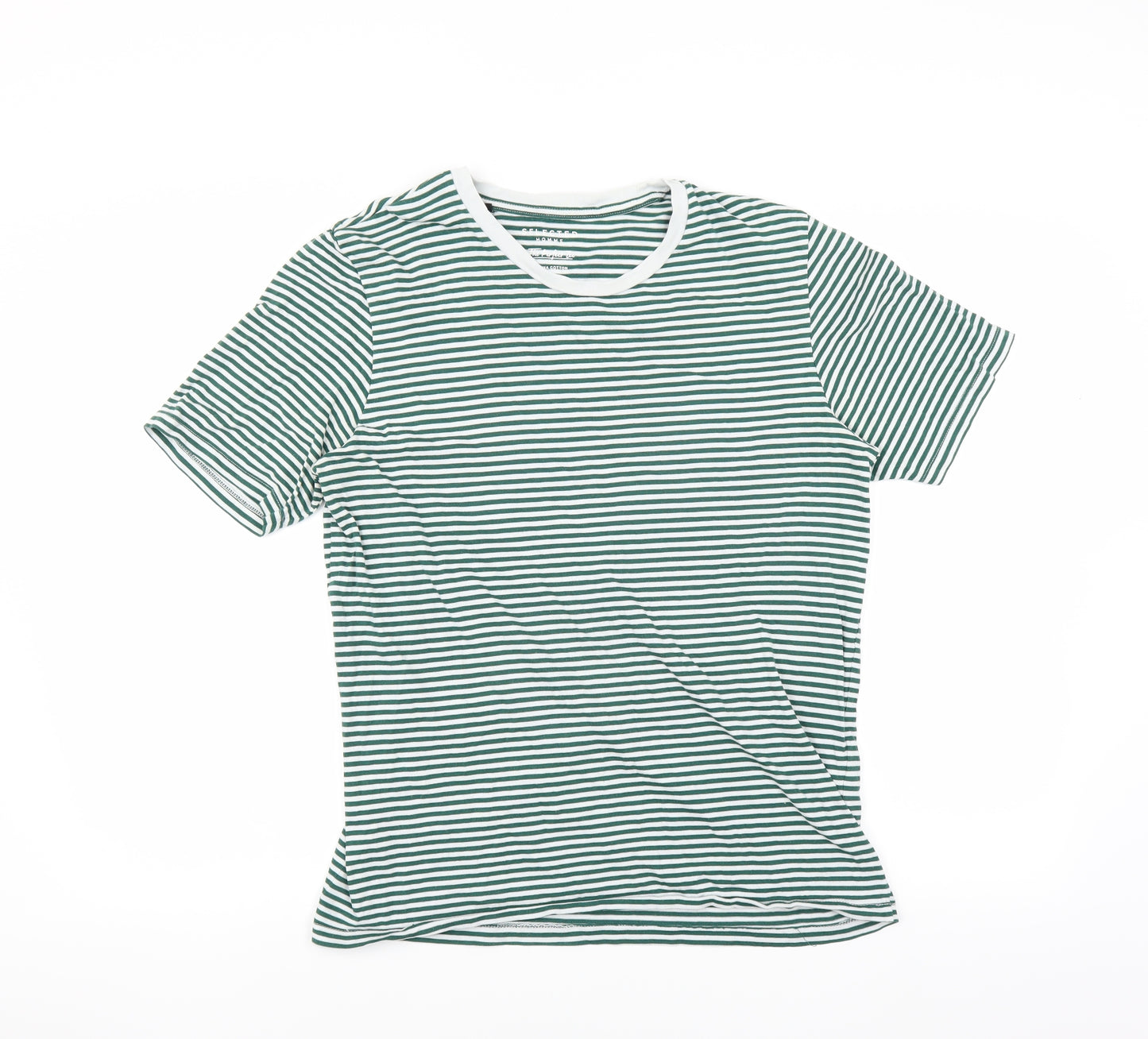 Selected Homme Mens Green Striped   T-Shirt Size L