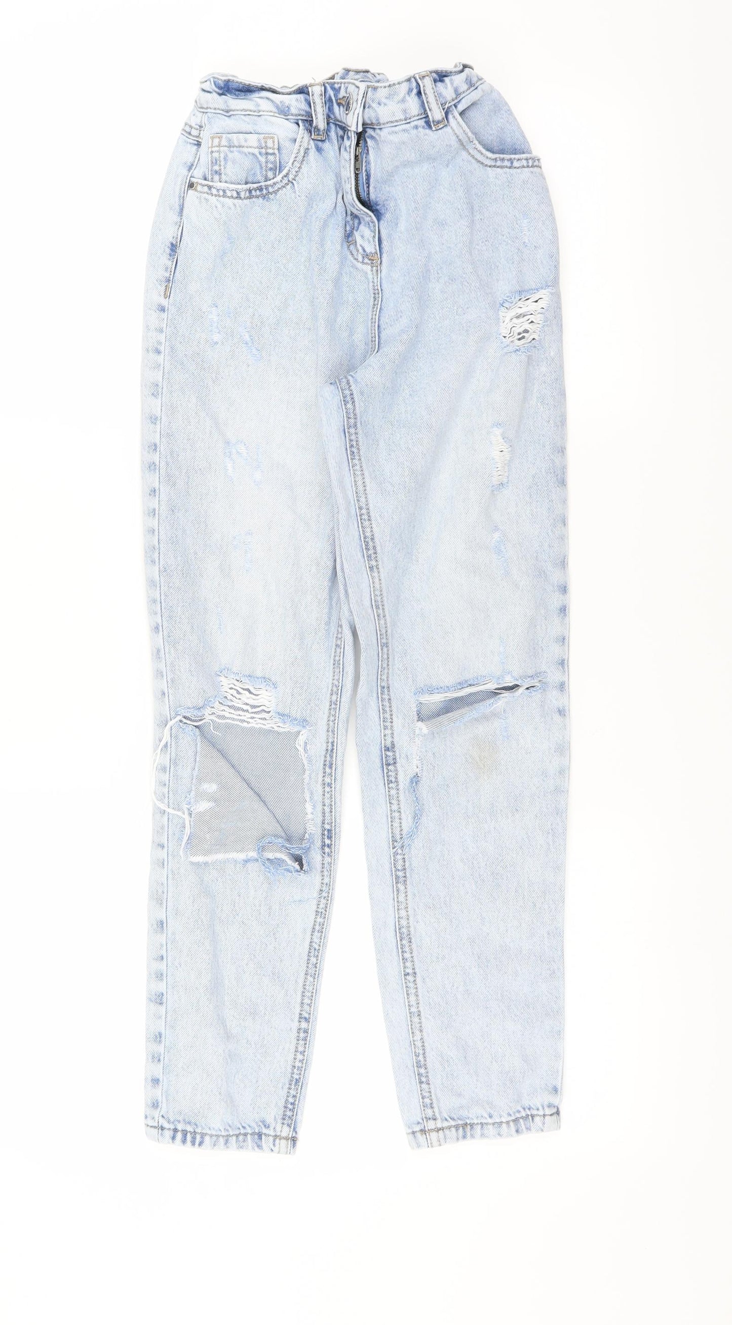 NEXT Girls Blue  Denim Straight Jeans Size 12 Years - DISTRESSED