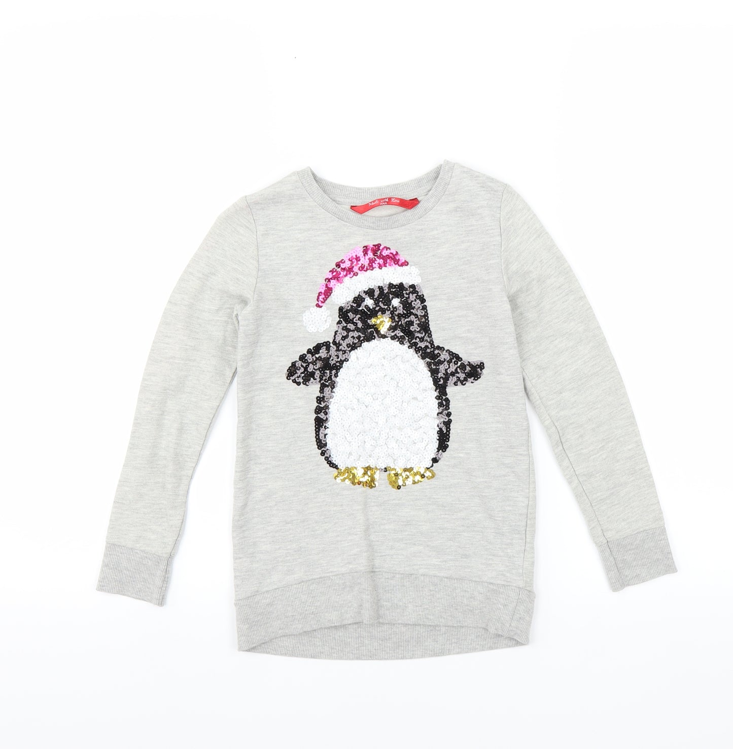 Matalan Girls Grey   Pullover Sweatshirt Size 6-7 Years  - Penguin Christmas Jumper