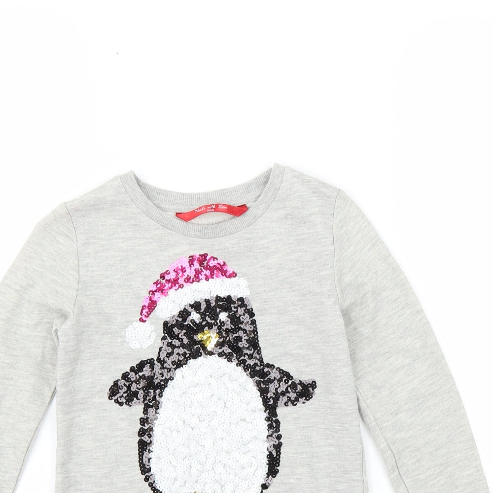 Matalan Girls Grey   Pullover Sweatshirt Size 6-7 Years  - Penguin Christmas Jumper