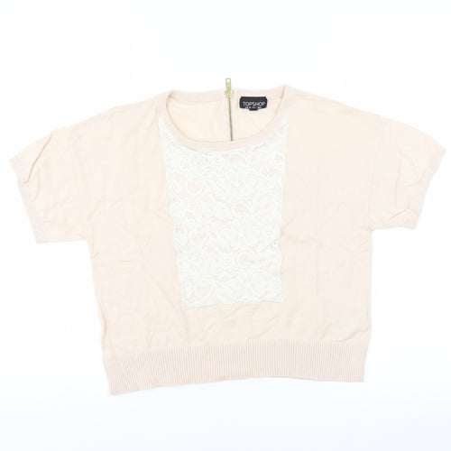Topshop Womens Pink   Pullover Jumper Size 6  - floral lace detail