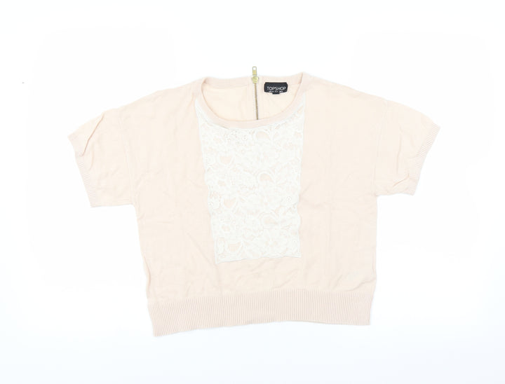 Topshop Womens Pink   Pullover Jumper Size 6  - floral lace detail