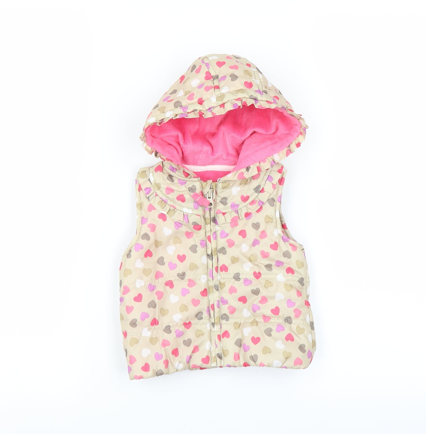 Sainsburys Girls Beige   Gilet Jacket Size 3-6 Months  - heart pattern