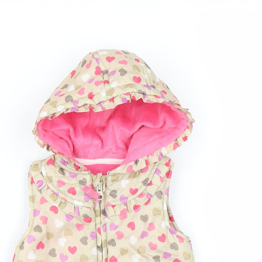 Sainsburys Girls Beige   Gilet Jacket Size 3-6 Months  - heart pattern