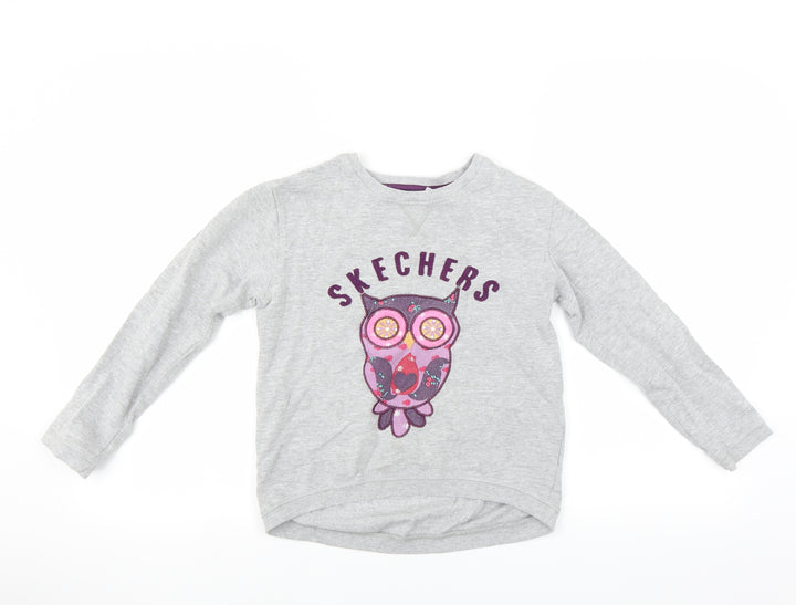 Skechers Girls Grey   Pullover Sweatshirt Size 8-9 Years  - owl